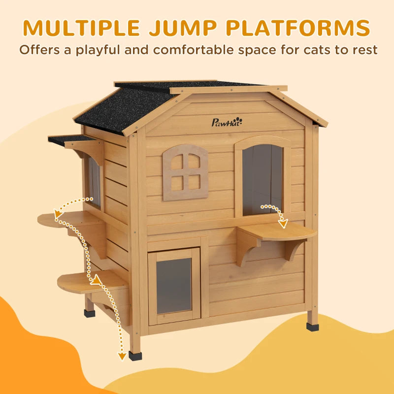 PawHut 2-Storey Outdoor Cat House, Yellow