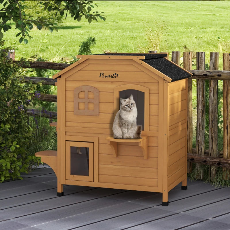 PawHut 2-Storey Outdoor Cat House, Yellow