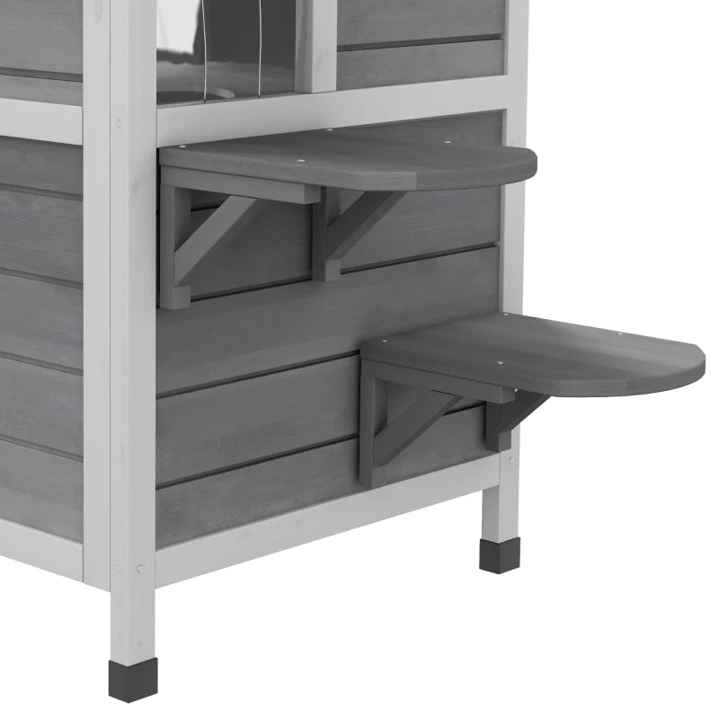 PawHut 2-Storey Outdoor Cat House, Grey
