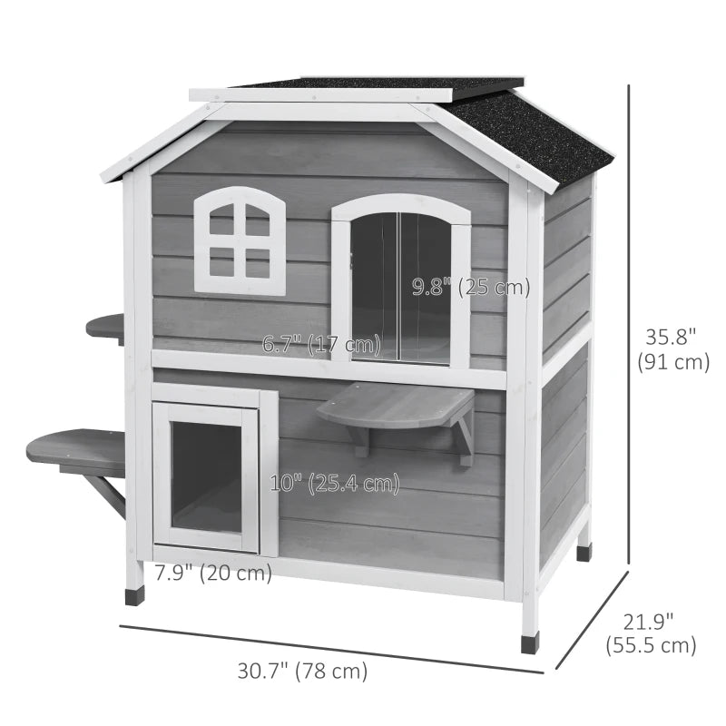 PawHut 2-Storey Outdoor Cat House, Grey