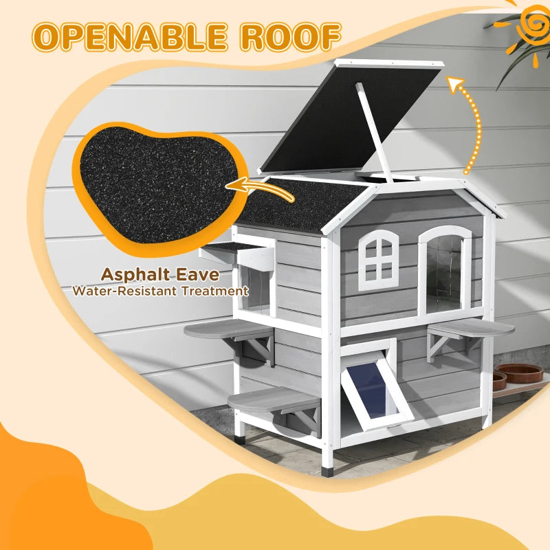 PawHut 2-Storey Outdoor Cat House, Grey