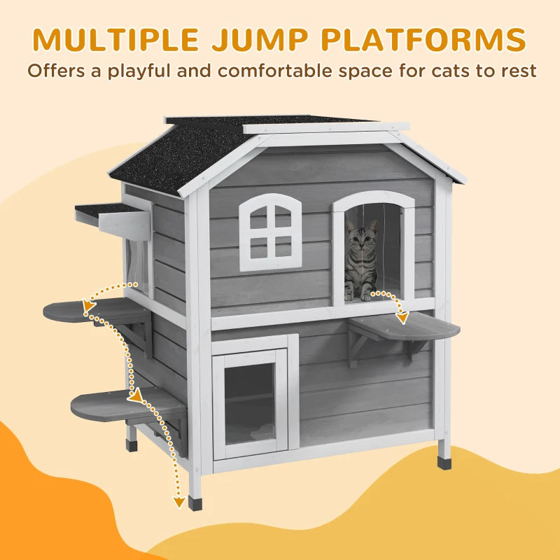 PawHut 2-Storey Outdoor Cat House, Grey