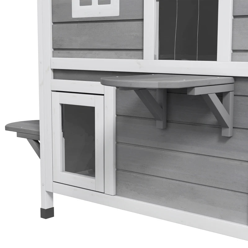 PawHut 2-Storey Outdoor Cat House, Grey