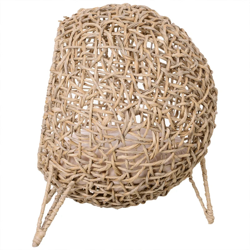 PawHut Rattan Cat House with Cushion, Natural