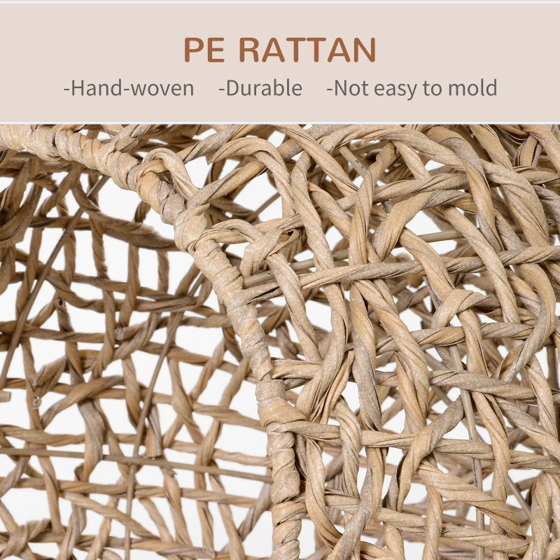 PawHut Rattan Cat House with Cushion, Natural