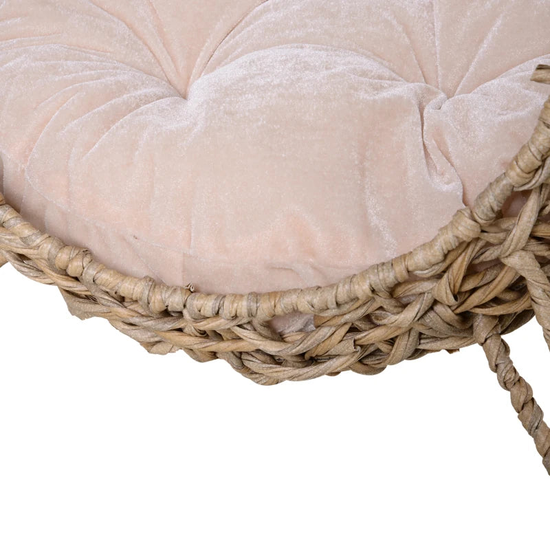 PawHut Rattan Cat House with Cushion, Natural