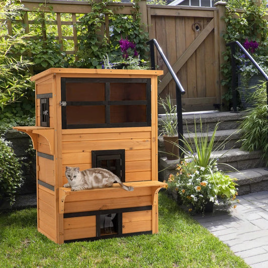 PawHut Cat House, Outdoor 3-Tier