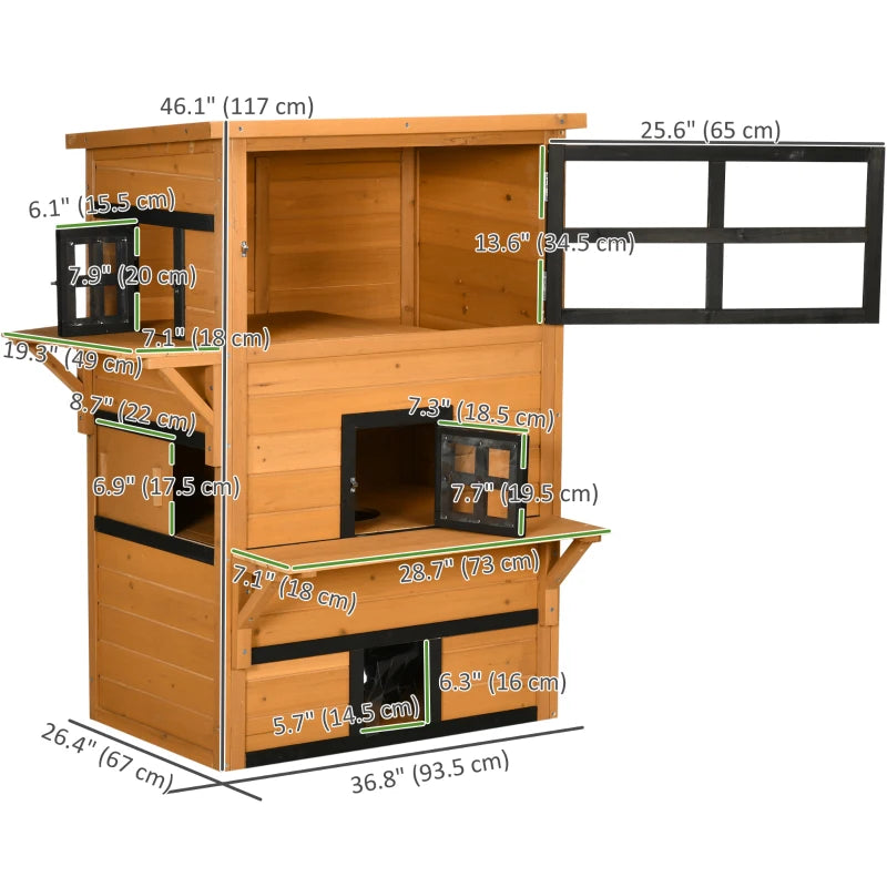 PawHut Cat House, Outdoor 3-Tier