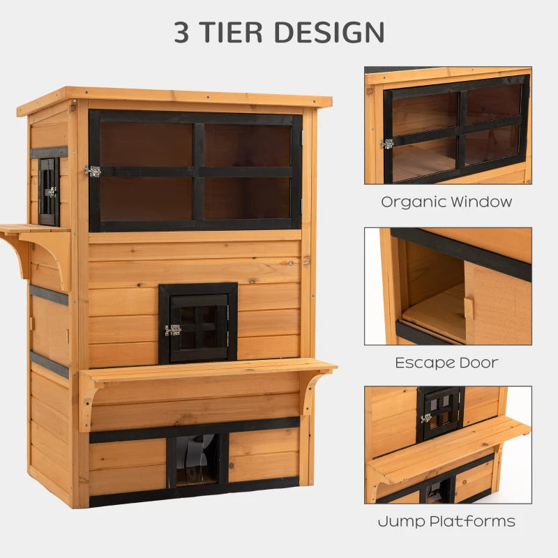 PawHut Cat House, Outdoor 3-Tier