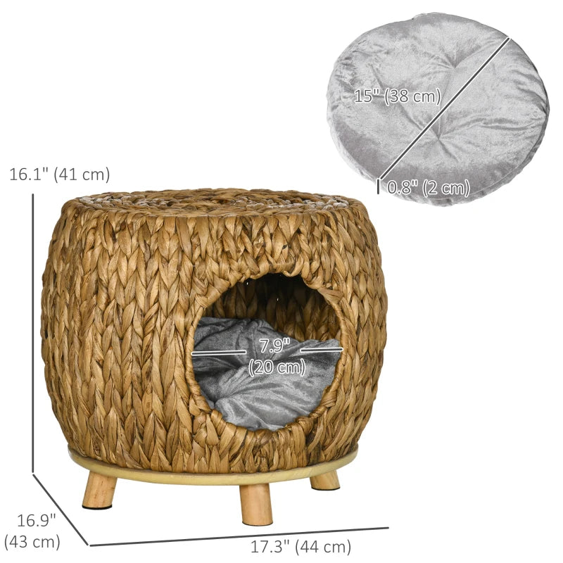 PawHut Wicker Cat Bed with Washable Cushion, Light Brown