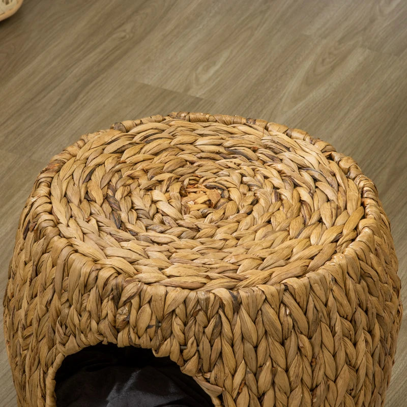 PawHut Wicker Cat Bed with Washable Cushion, Light Brown