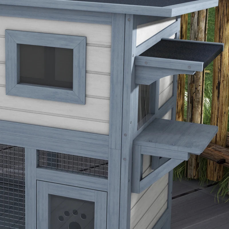 PawHut 2 Tier Outdoor Cat House, Light Grey