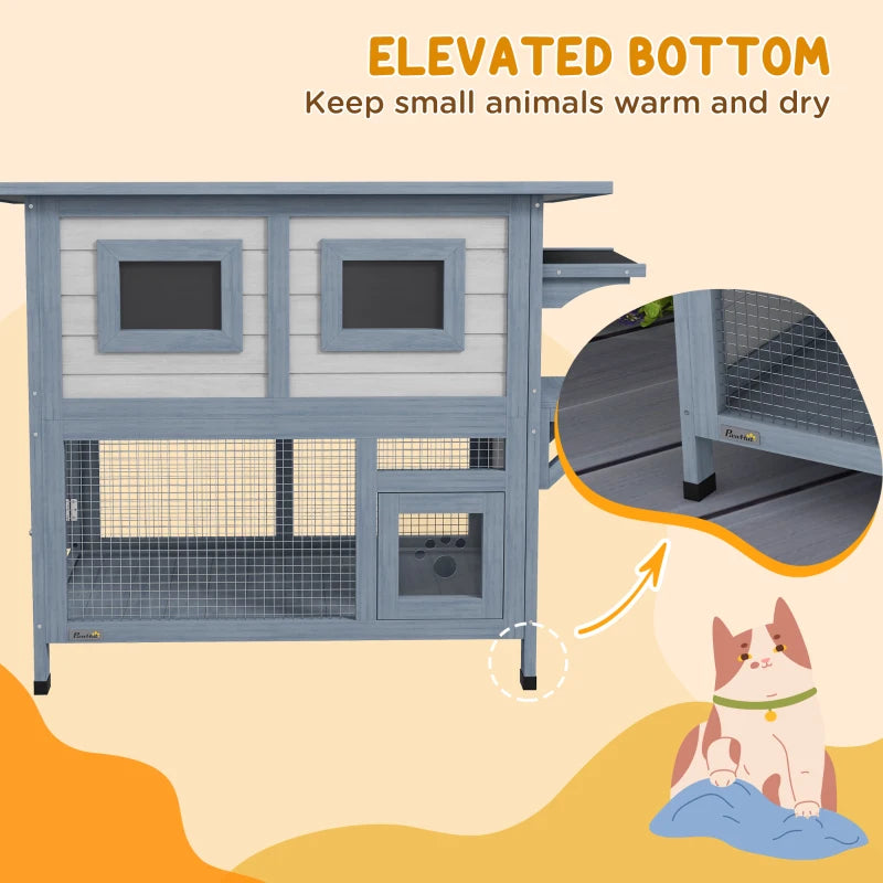 PawHut 2 Tier Outdoor Cat House, Light Grey