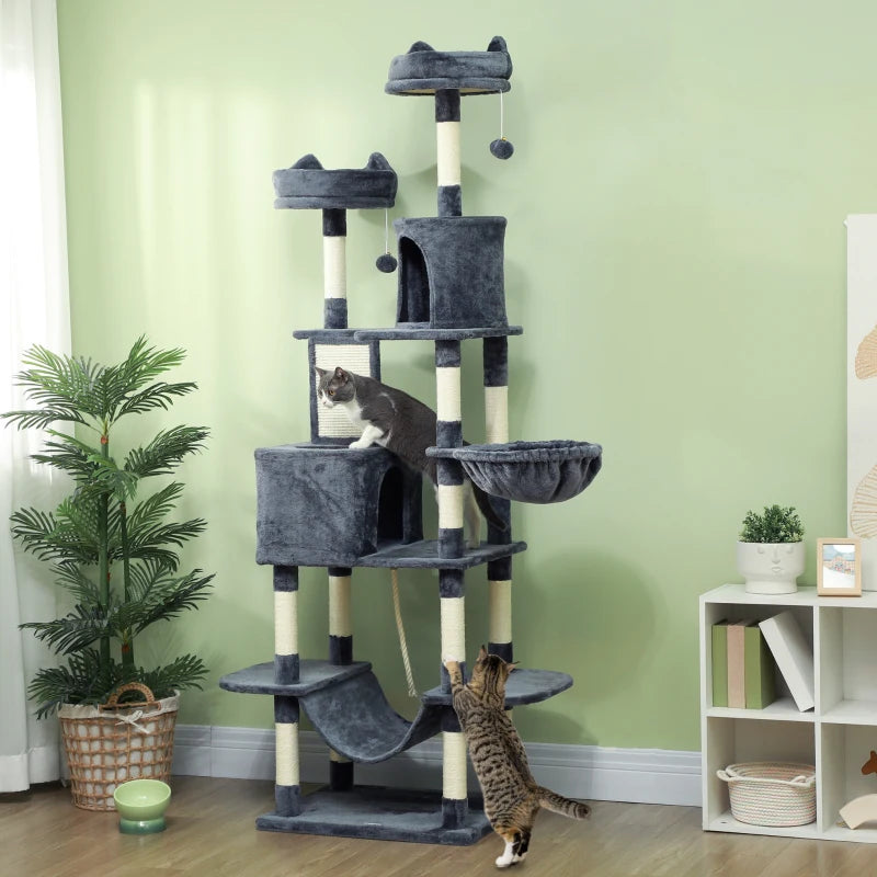 PawHut 81" Large Cat Tree w/ Scratching Posts, Dark Grey