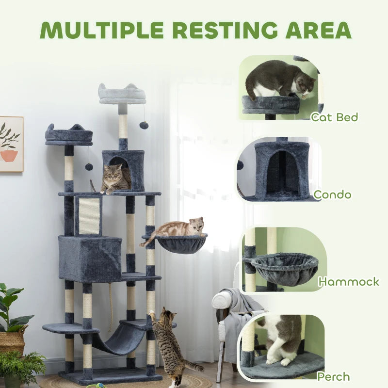 PawHut 81" Large Cat Tree w/ Scratching Posts, Dark Grey