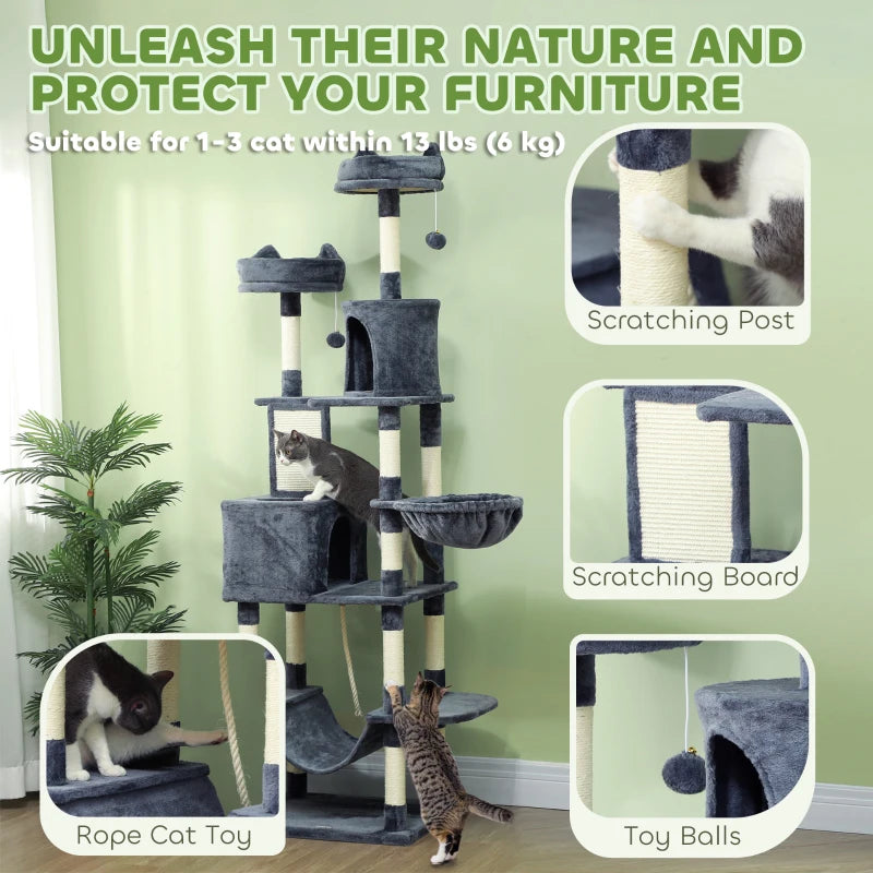 PawHut 81" Large Cat Tree w/ Scratching Posts, Dark Grey