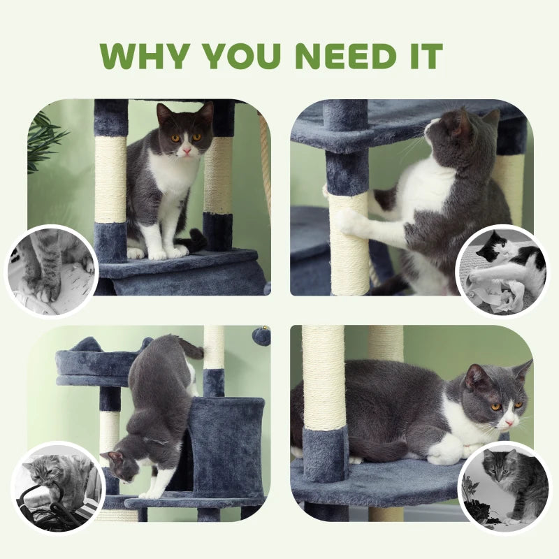 PawHut 81" Large Cat Tree w/ Scratching Posts, Dark Grey