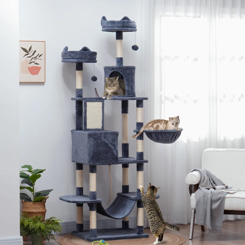 PawHut 81" Large Cat Tree w/ Scratching Posts, Dark Grey