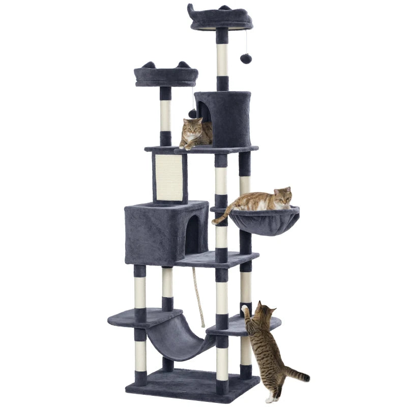 PawHut 81" Large Cat Tree w/ Scratching Posts, Dark Grey