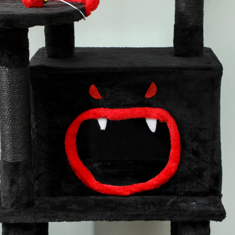 PawHut Gothic Cat Tree, 60" Tall Cat Tower with Coffin Bed, Black