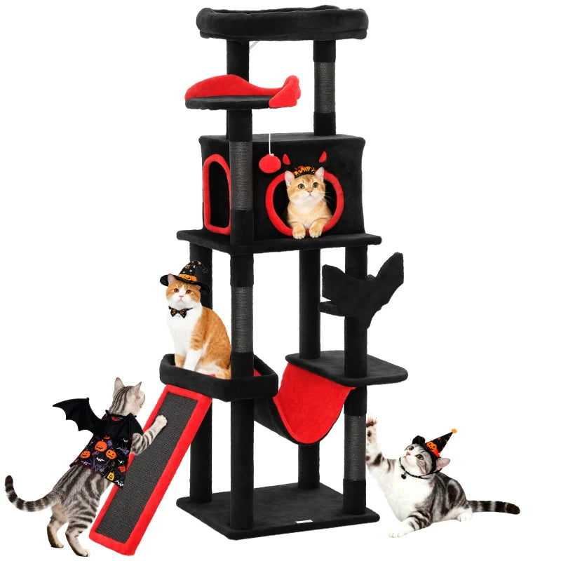 PawHut Gothic Cat Tree, 60" Tall Cat Tower with Coffin Bed, Black