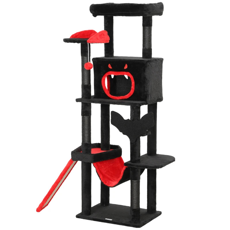 PawHut Gothic Cat Tree, 60" Tall Cat Tower with Coffin Bed, Black