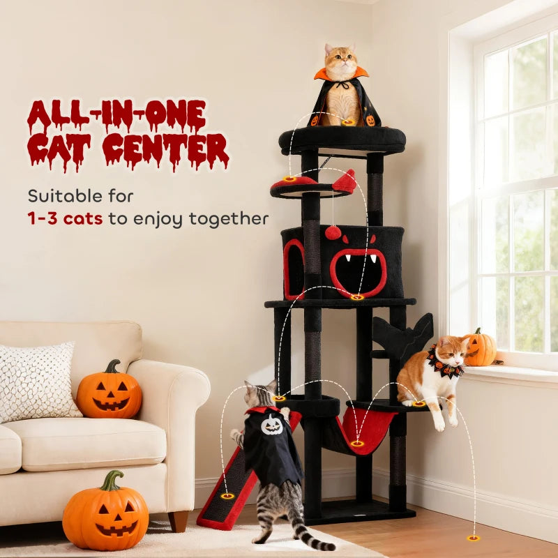PawHut Gothic Cat Tree, 60" Tall Cat Tower with Coffin Bed, Black