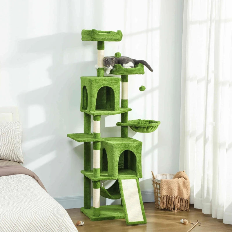 PawHut Cat Tree, 70" Multi-Level Cat Tower, Green