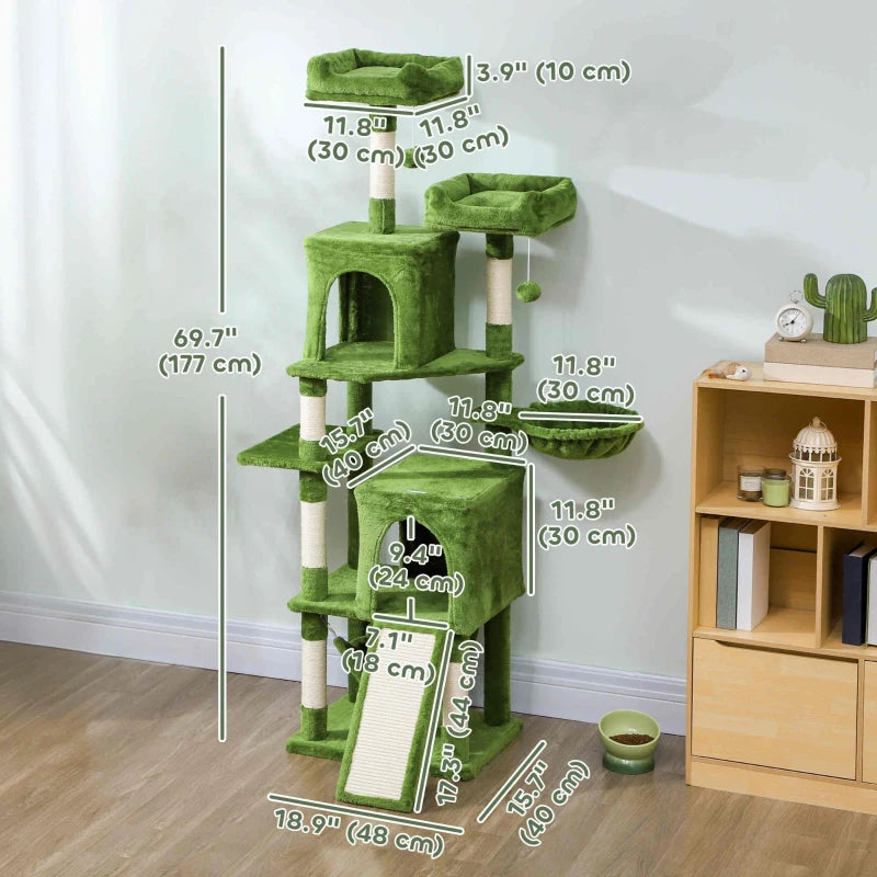 PawHut Cat Tree, 70" Multi-Level Cat Tower, Green