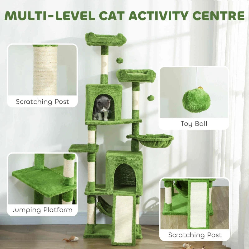 PawHut Cat Tree, 70" Multi-Level Cat Tower, Green
