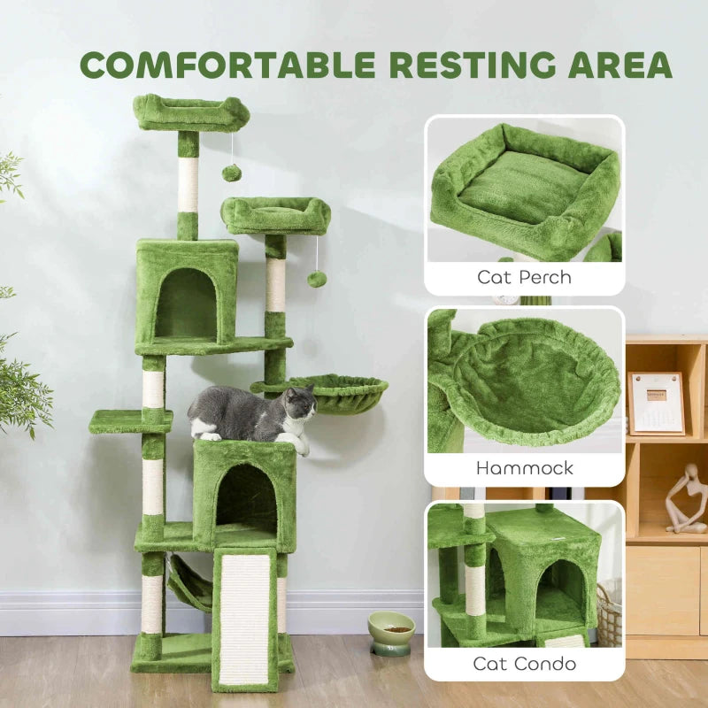 PawHut Cat Tree, 70" Multi-Level Cat Tower, Green