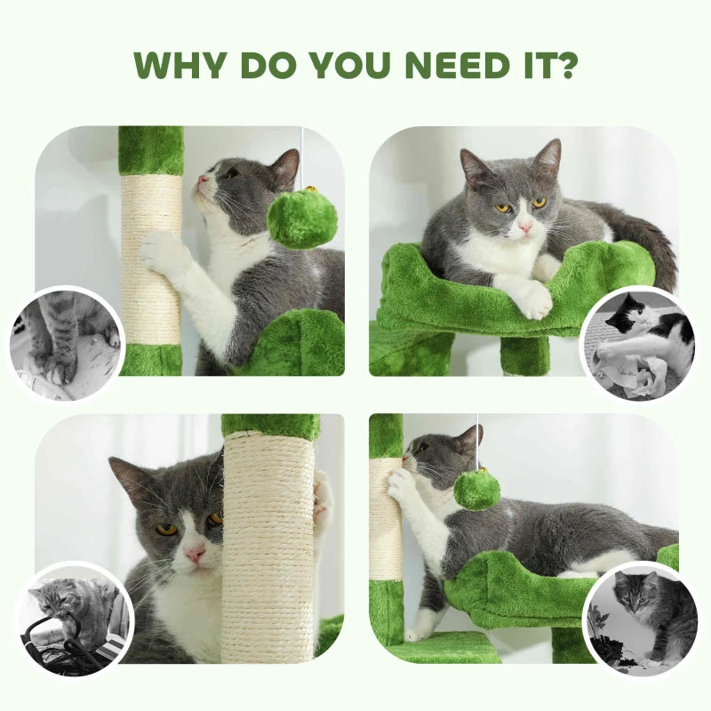 PawHut Cat Tree, 70" Multi-Level Cat Tower, Green