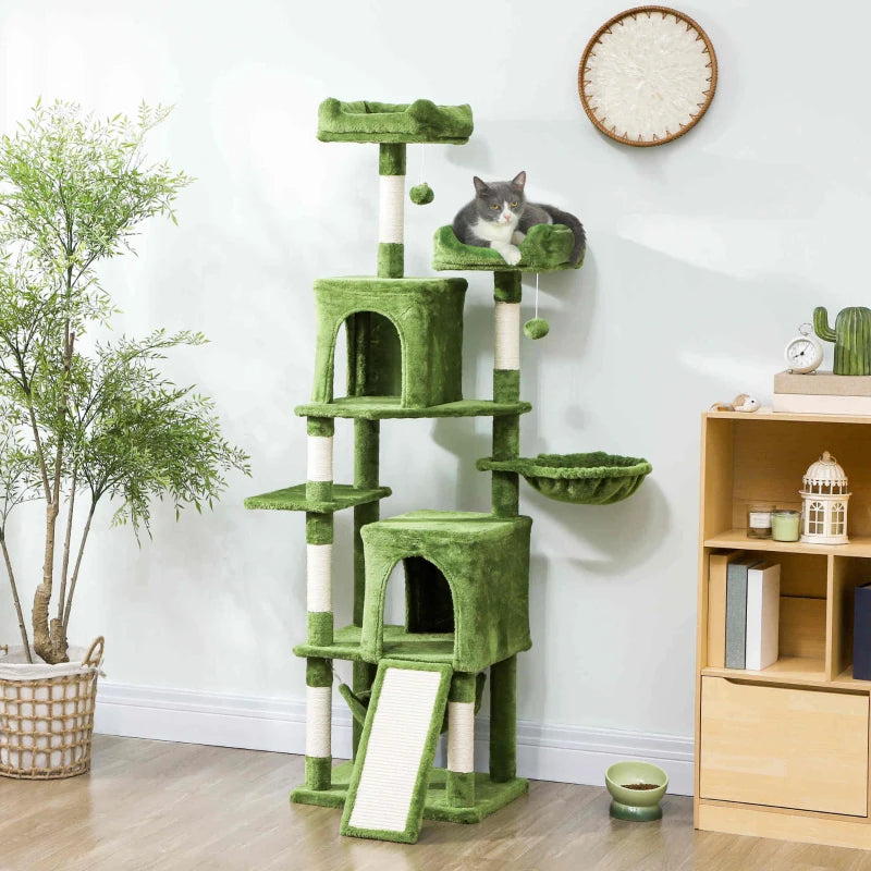PawHut Cat Tree, 70" Multi-Level Cat Tower, Green