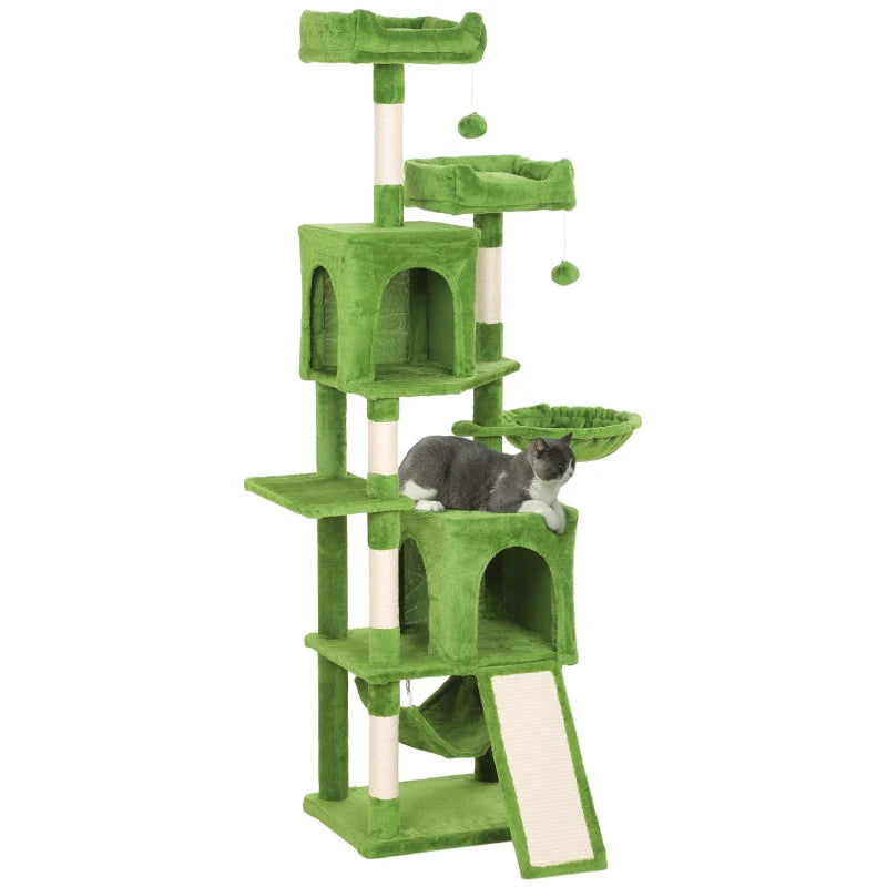 PawHut Cat Tree, 70" Multi-Level Cat Tower, Green