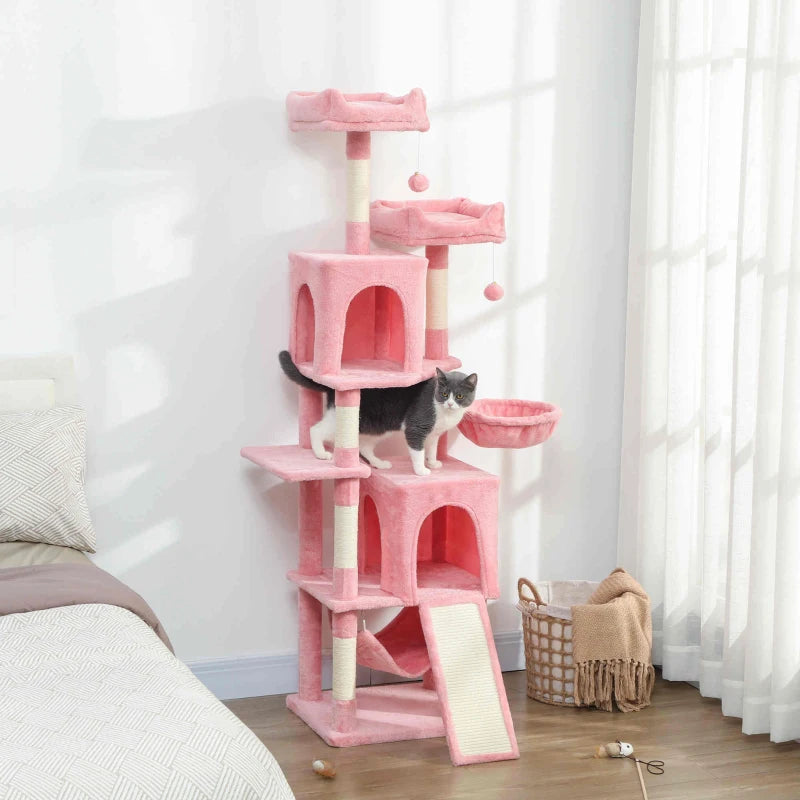 PawHut Cat Tree, 70" Multi-Level Cat Tower, Pink