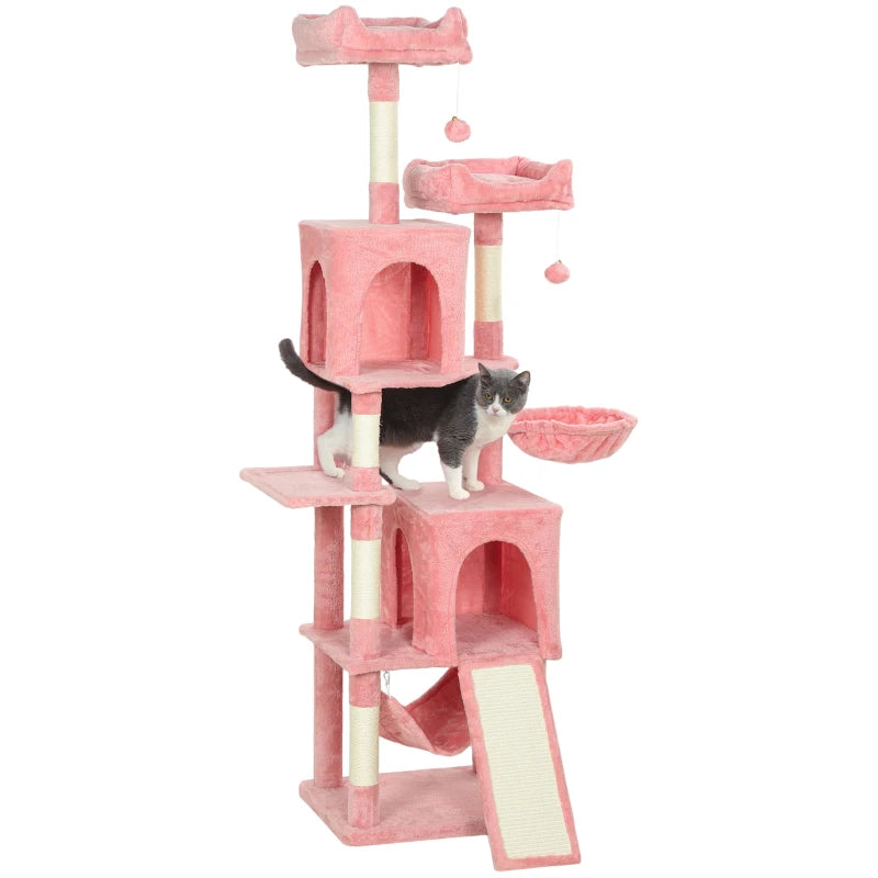PawHut Cat Tree, 70" Multi-Level Cat Tower, Pink
