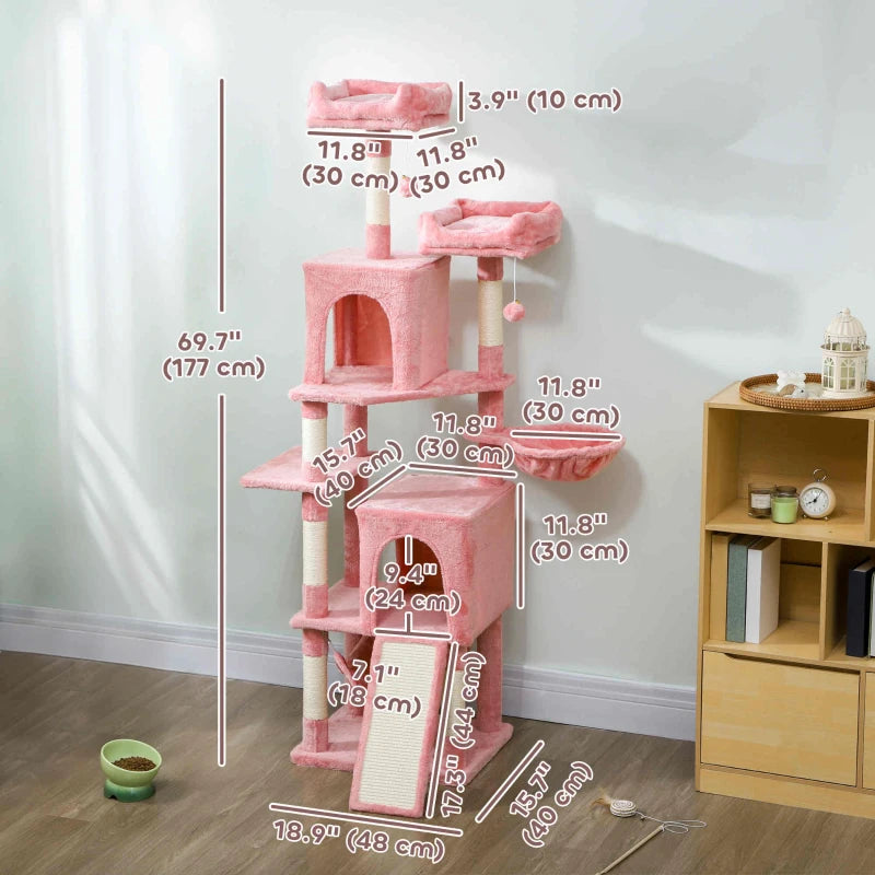 PawHut Cat Tree, 70" Multi-Level Cat Tower, Pink