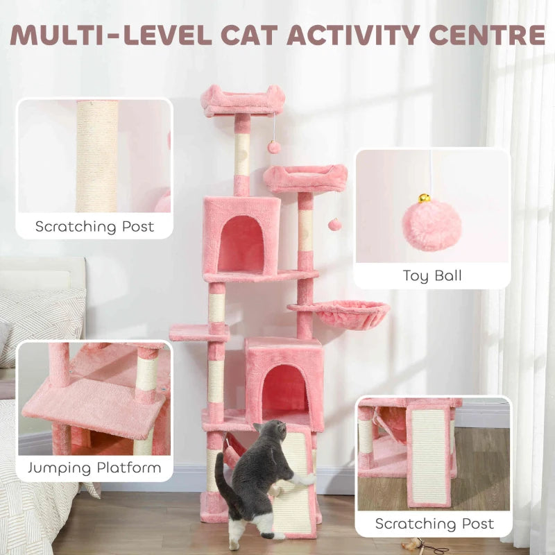 PawHut Cat Tree, 70" Multi-Level Cat Tower, Pink