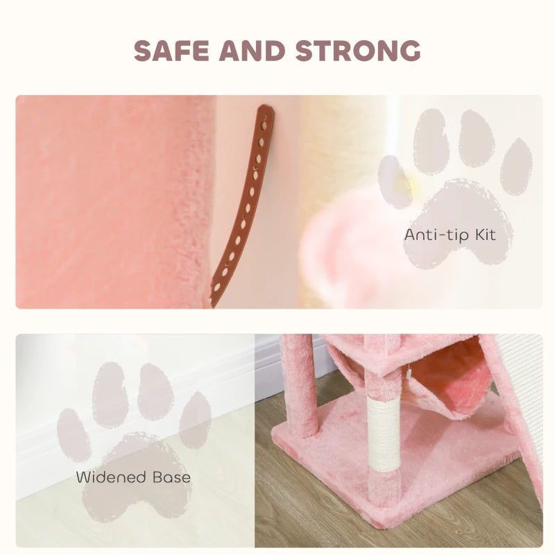 PawHut Cat Tree, 70" Multi-Level Cat Tower, Pink
