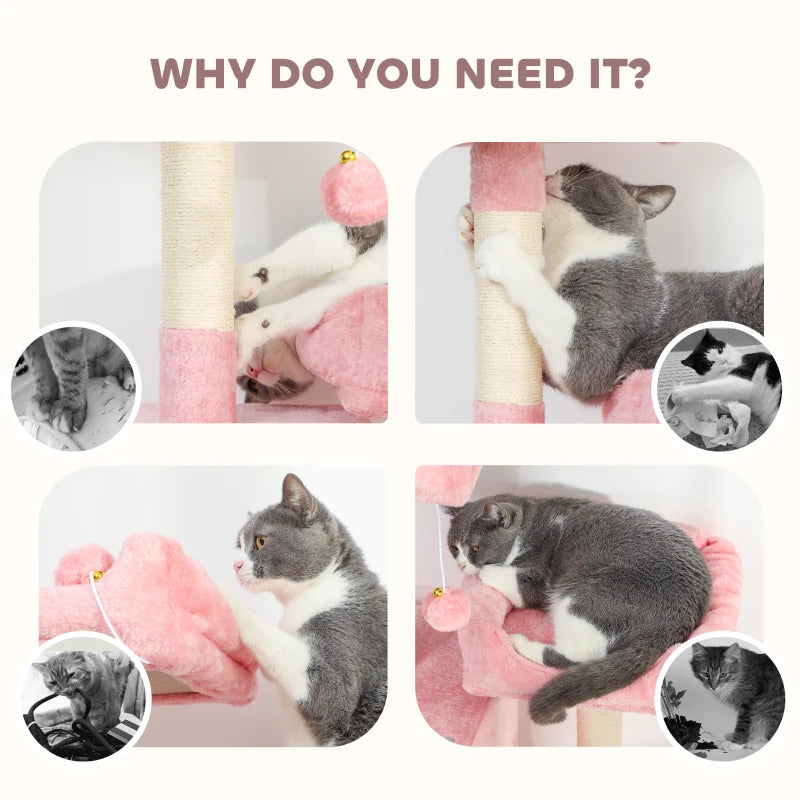 PawHut Cat Tree, 70" Multi-Level Cat Tower, Pink