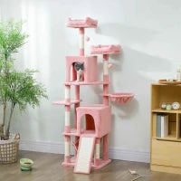 PawHut Cat Tree, 70" Multi-Level Cat Tower, Pink