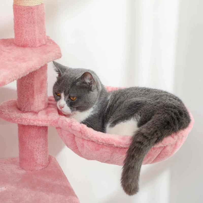PawHut Cat Tree, 70" Multi-Level Cat Tower, Pink