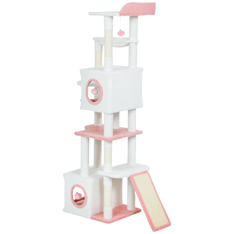 PawHut 65 Inch Cat Tree, White & Pink