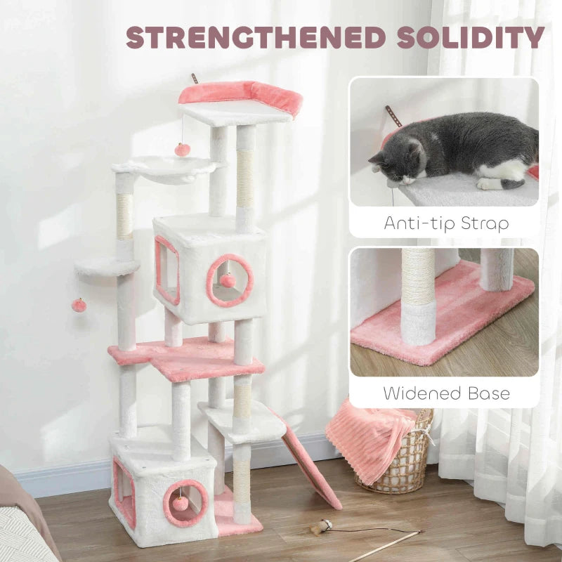 PawHut 65 Inch Cat Tree, White & Pink