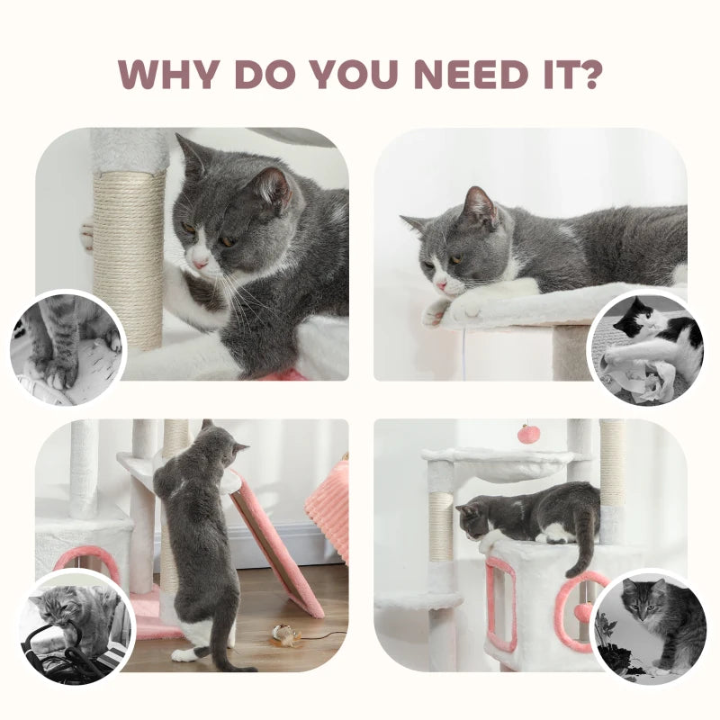PawHut 65 Inch Cat Tree, White & Pink