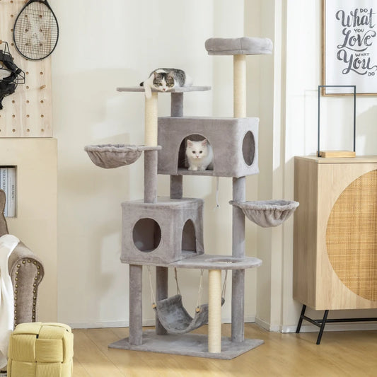 PawHut 66 Inch Large Cat Tree, Light Grey