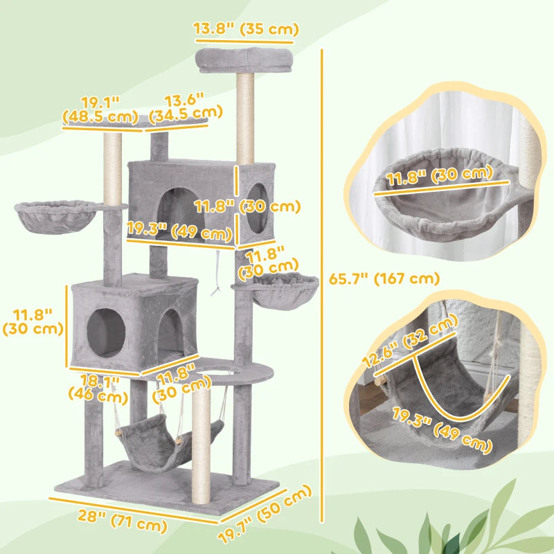 PawHut 66 Inch Large Cat Tree, Light Grey