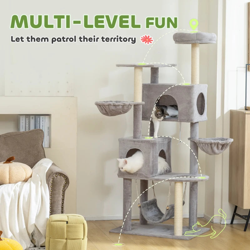 PawHut 66 Inch Large Cat Tree, Light Grey