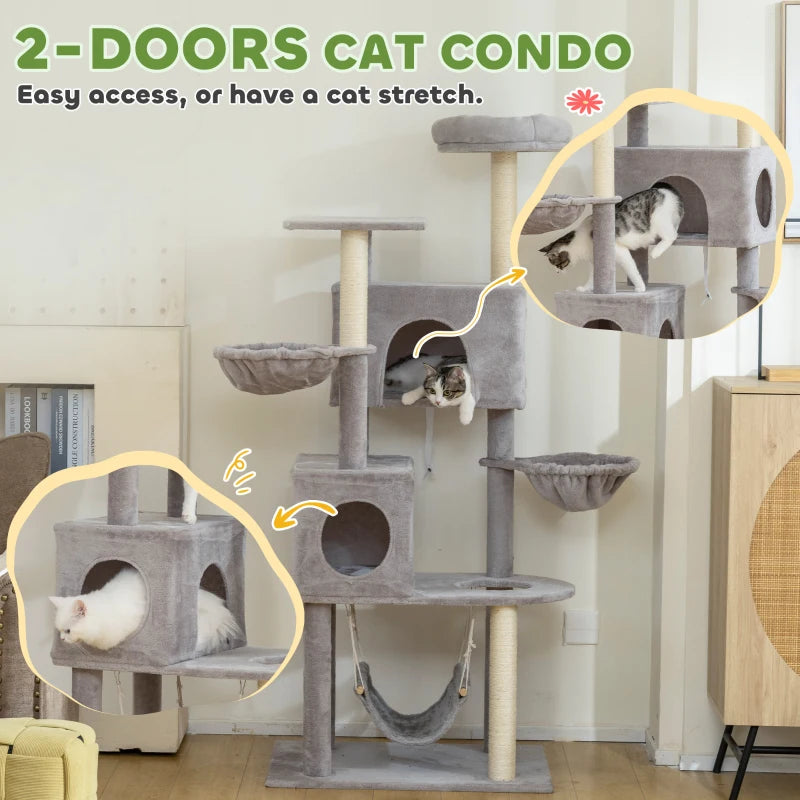 PawHut 66 Inch Large Cat Tree, Light Grey