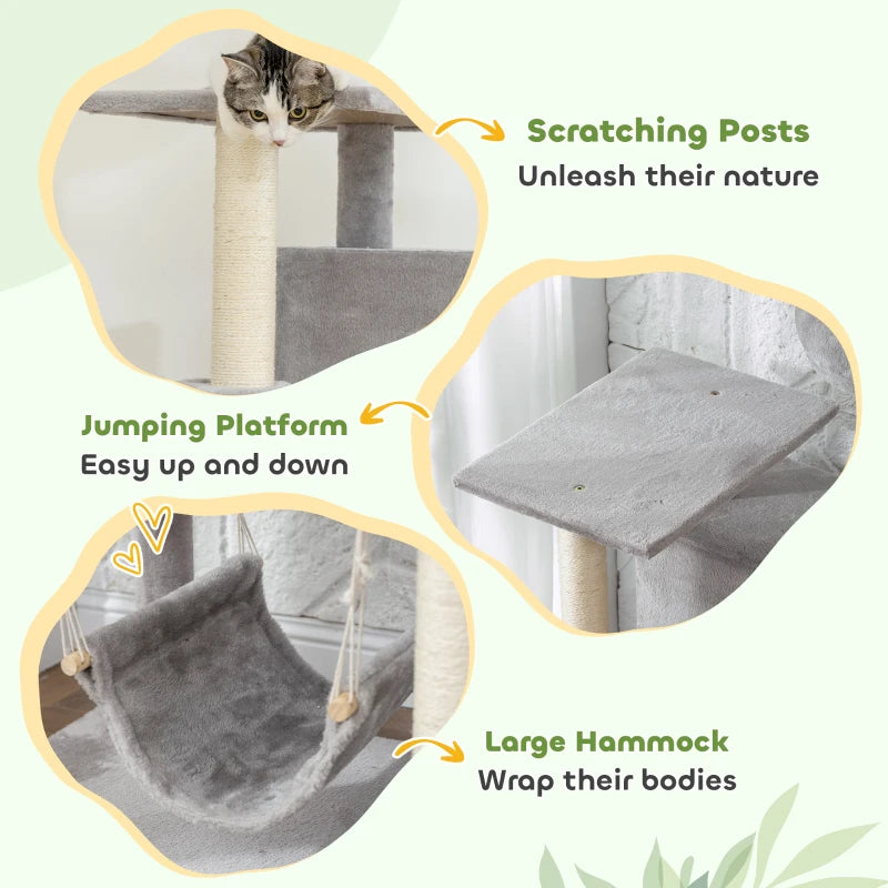 PawHut 66 Inch Large Cat Tree, Light Grey
